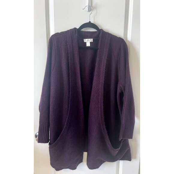 CJ BANKS Open Front Cardigan Dark Purple Stretch Knit 2X Plus Oversized pockets - Picture 1 of 5